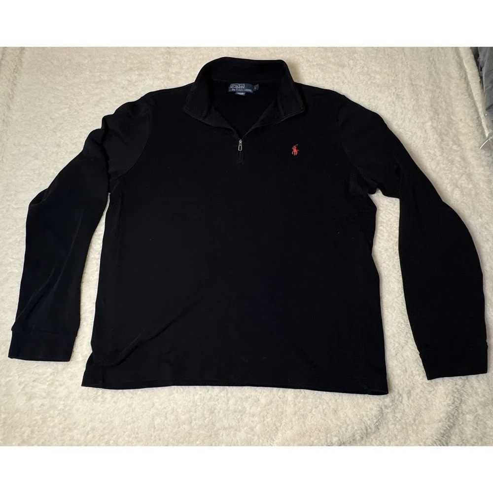 Polo Ralph Lauren 1/4 Zip Pullover Men's XL Black Pima Cotton Lightweight